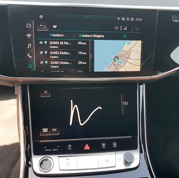 Audi A8 handwriting input screen