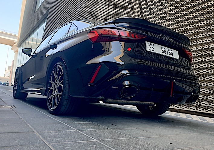 Audi RS3 rear design with dual exhaust oval tips